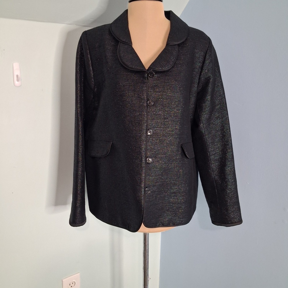 Cotelac Black Metallic Textured Scalloped Collar Blazer Jacket Size 3 L